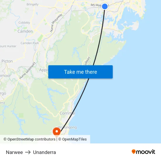 Narwee to Unanderra map