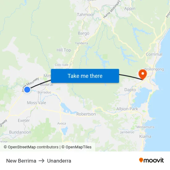 New Berrima to Unanderra map
