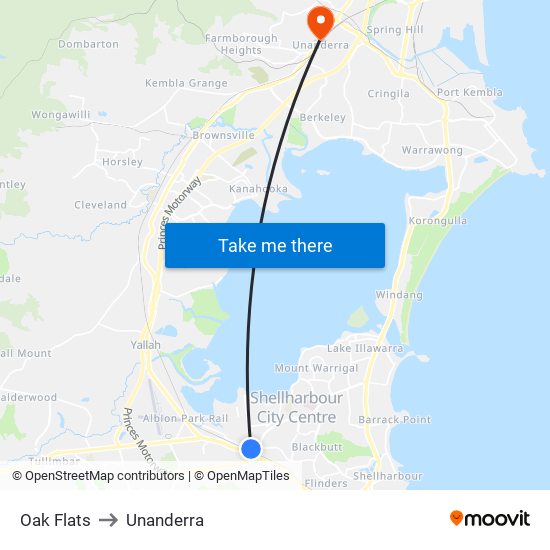 Oak Flats to Unanderra map