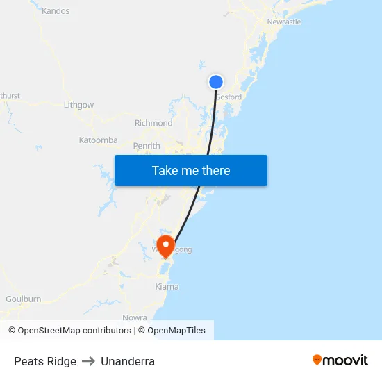 Peats Ridge to Unanderra map