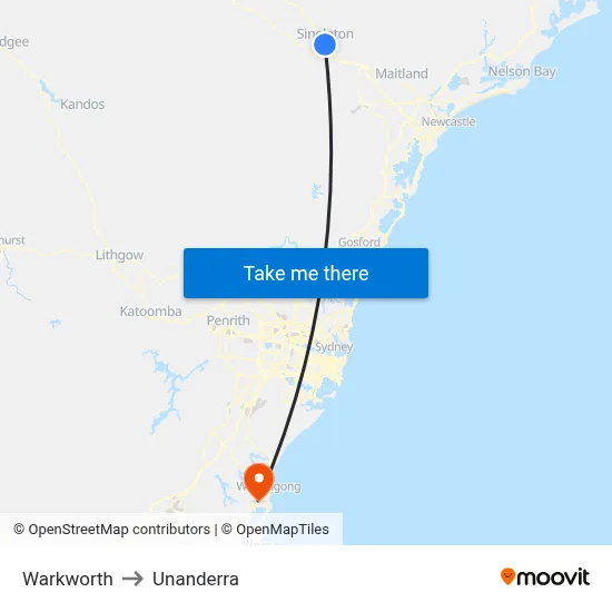 Warkworth to Unanderra map
