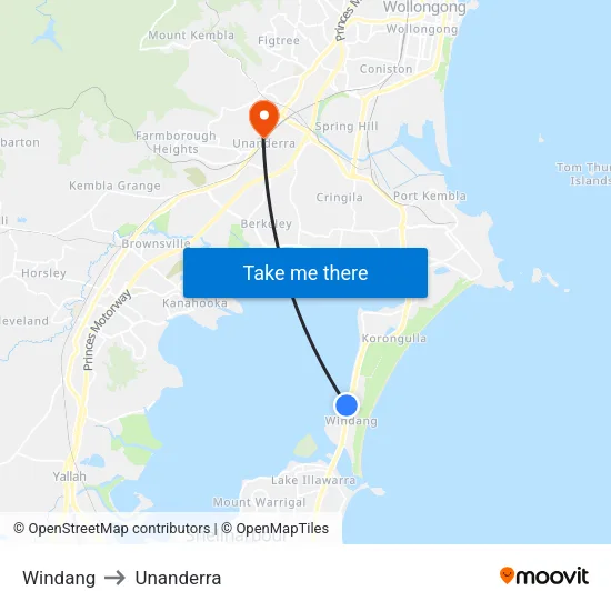 Windang to Unanderra map