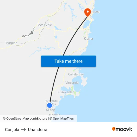 Conjola to Unanderra map