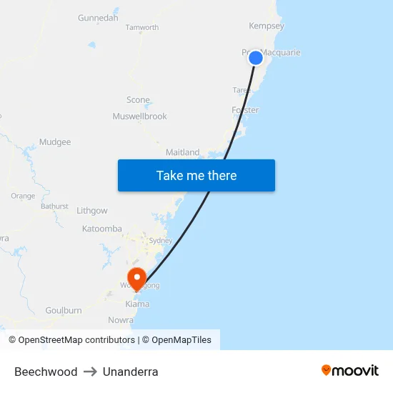 Beechwood to Unanderra map
