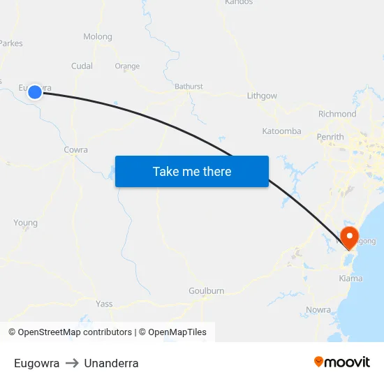 Eugowra to Unanderra map