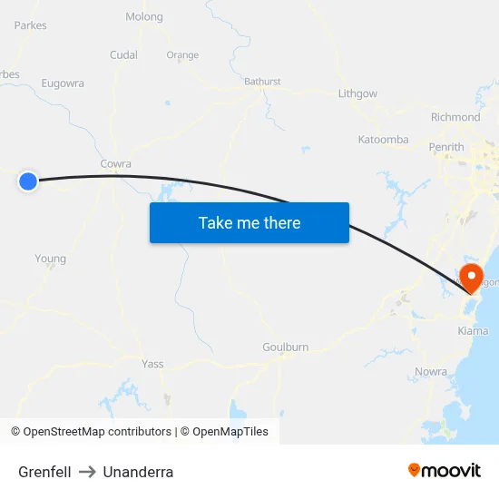 Grenfell to Unanderra map