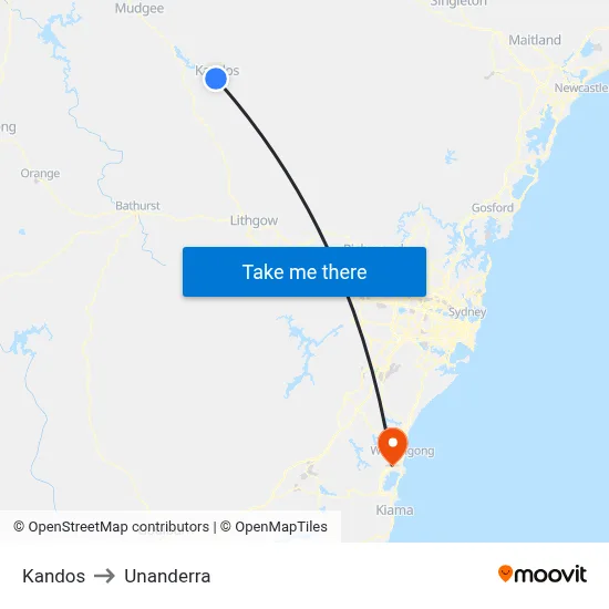Kandos to Unanderra map