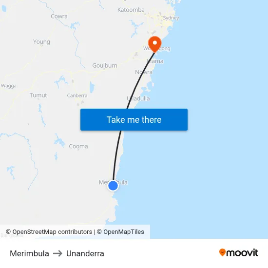 Merimbula to Unanderra map