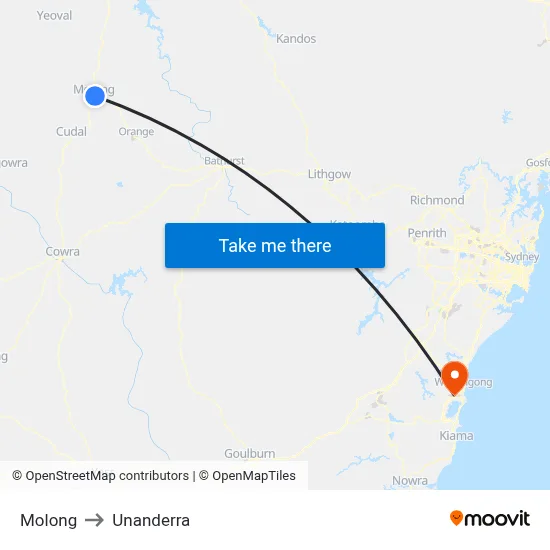 Molong to Unanderra map