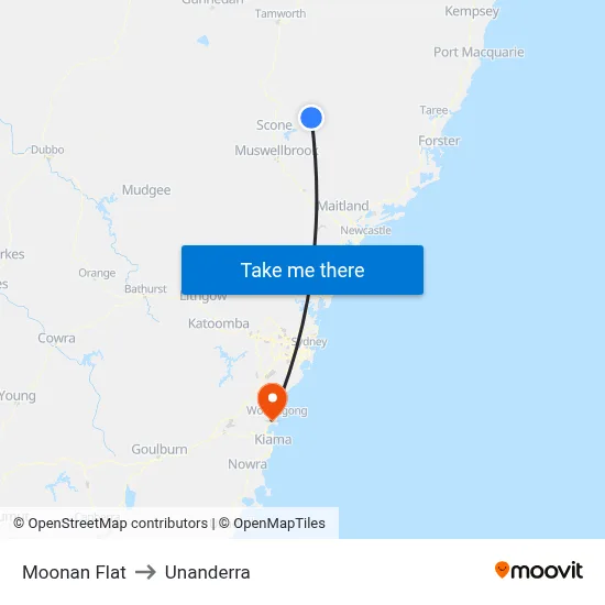 Moonan Flat to Unanderra map