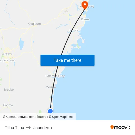 Tilba Tilba to Unanderra map