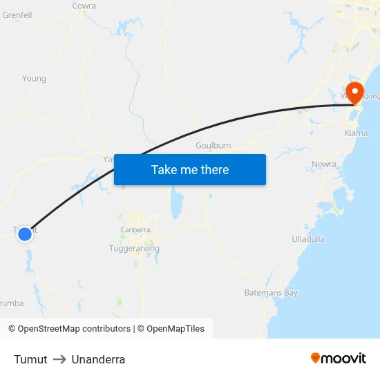 Tumut to Unanderra map