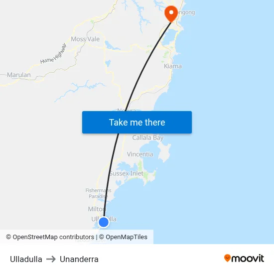 Ulladulla to Unanderra map