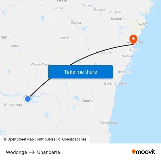 Wodonga to Unanderra map