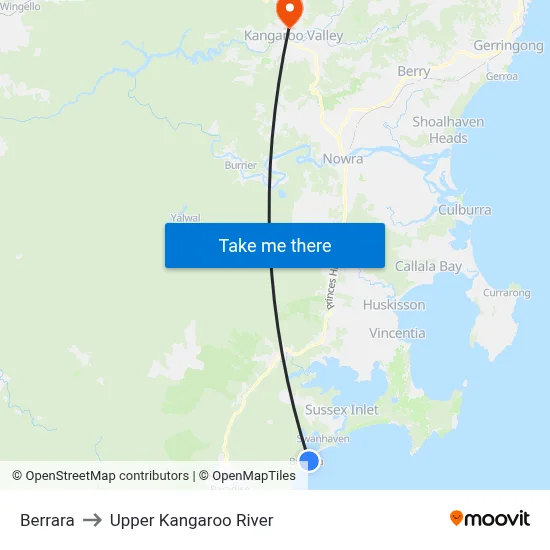 Berrara to Upper Kangaroo River map