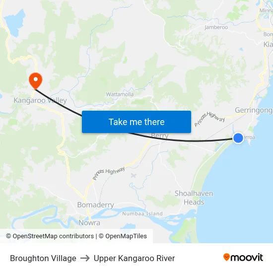 Broughton Village to Upper Kangaroo River map