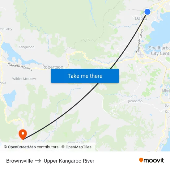 Brownsville to Upper Kangaroo River map