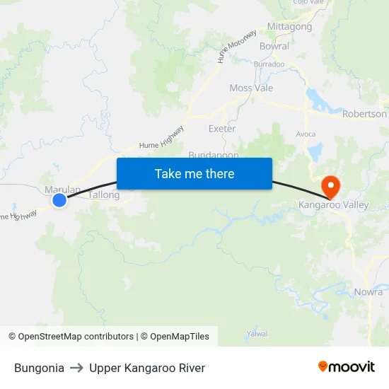 Bungonia to Upper Kangaroo River map