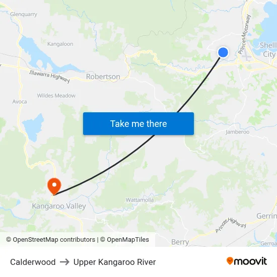 Calderwood to Upper Kangaroo River map