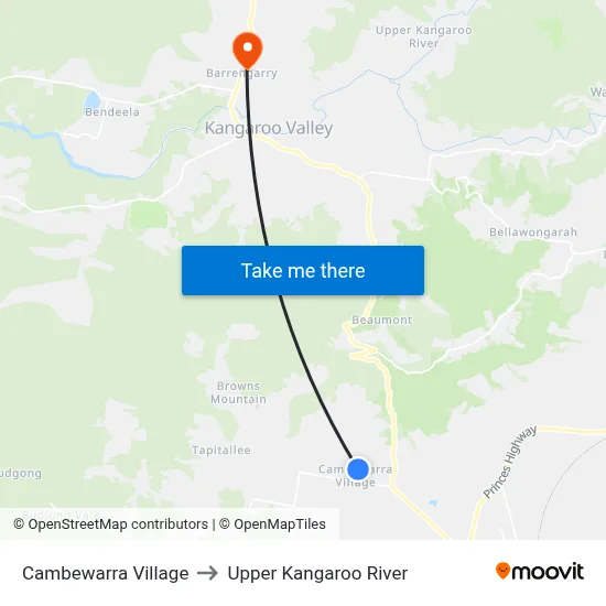Cambewarra Village to Upper Kangaroo River map