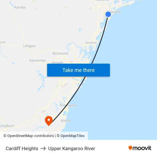 Cardiff Heights to Upper Kangaroo River map
