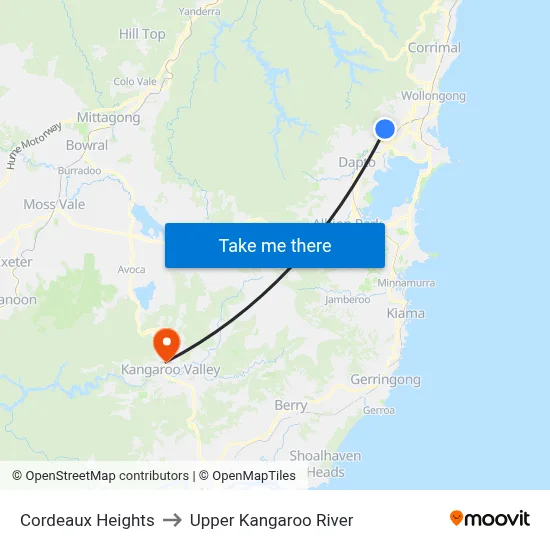 Cordeaux Heights to Upper Kangaroo River map