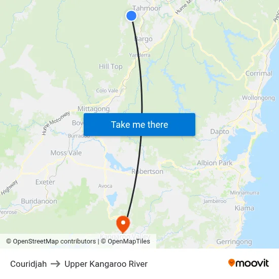 Couridjah to Upper Kangaroo River map