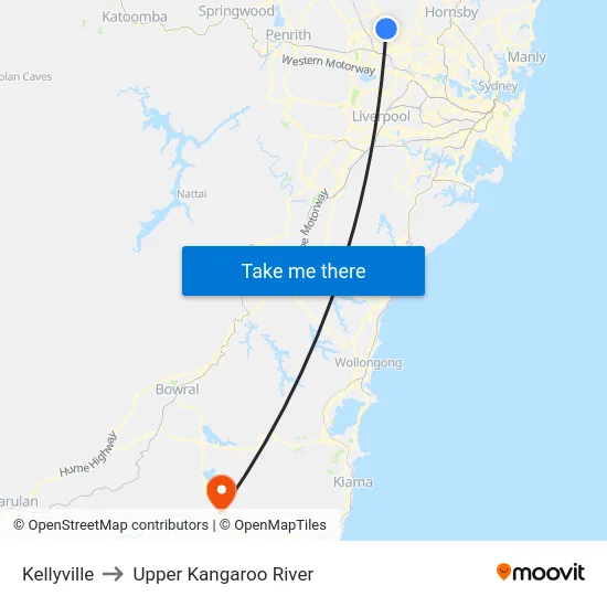 Kellyville to Upper Kangaroo River map