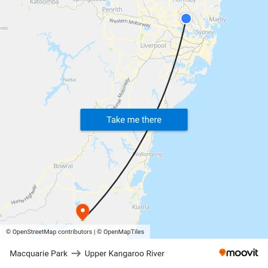 Macquarie Park to Upper Kangaroo River map