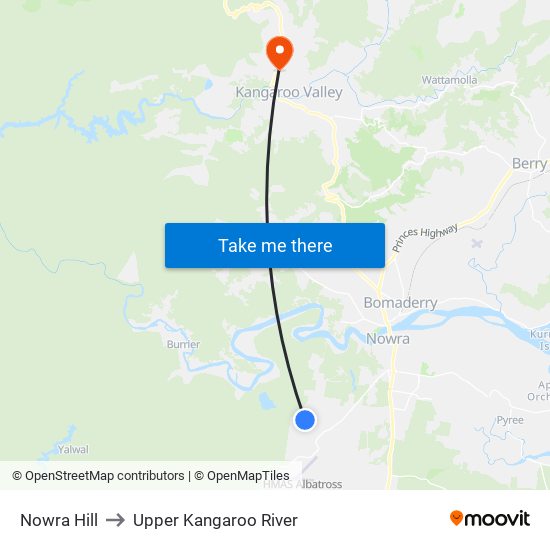 Nowra Hill to Upper Kangaroo River map