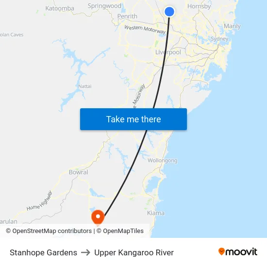 Stanhope Gardens to Upper Kangaroo River map