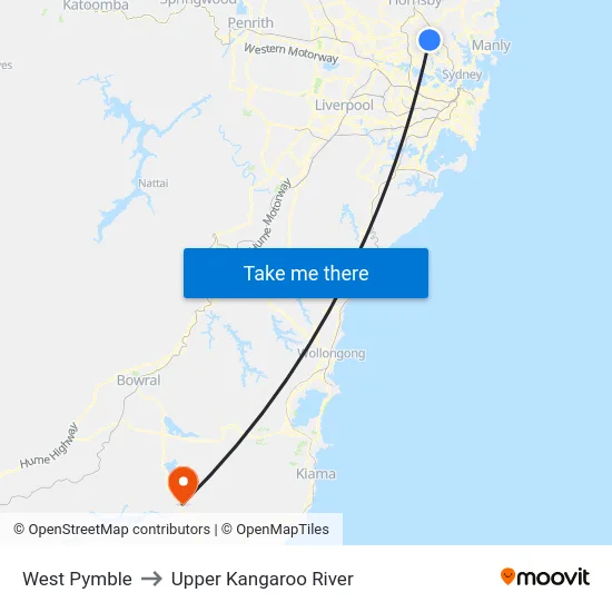 West Pymble to Upper Kangaroo River map