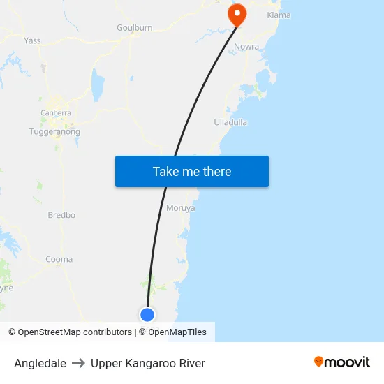 Angledale to Upper Kangaroo River map