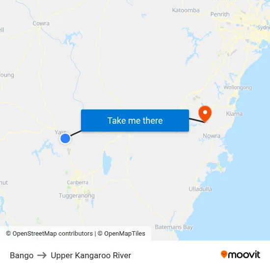 Bango to Upper Kangaroo River map