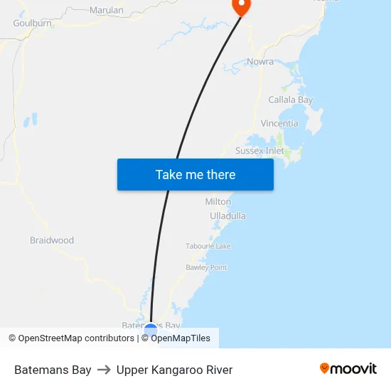 Batemans Bay to Upper Kangaroo River map