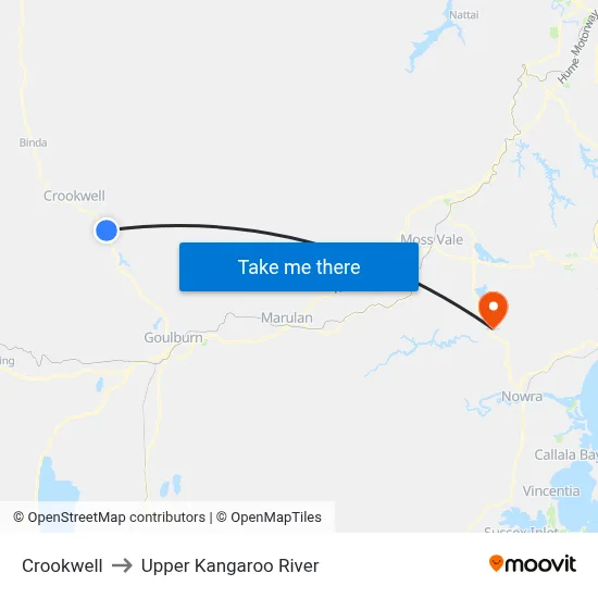 Crookwell to Upper Kangaroo River map