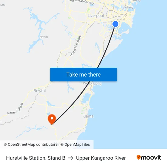 Hurstville Station, Stand B to Upper Kangaroo River map