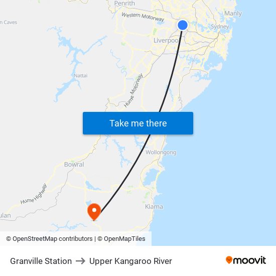 Granville Station to Upper Kangaroo River map