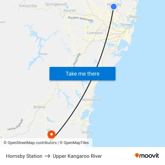 Hornsby Station to Upper Kangaroo River map