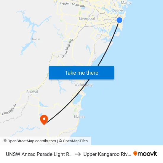 UNSW Anzac Parade Light Rail to Upper Kangaroo River map