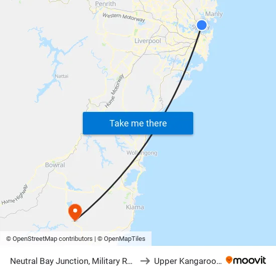 Neutral Bay Junction, Military Rd, Stand E to Upper Kangaroo River map