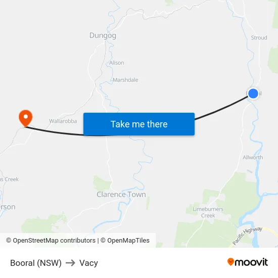 Booral (NSW) to Vacy map