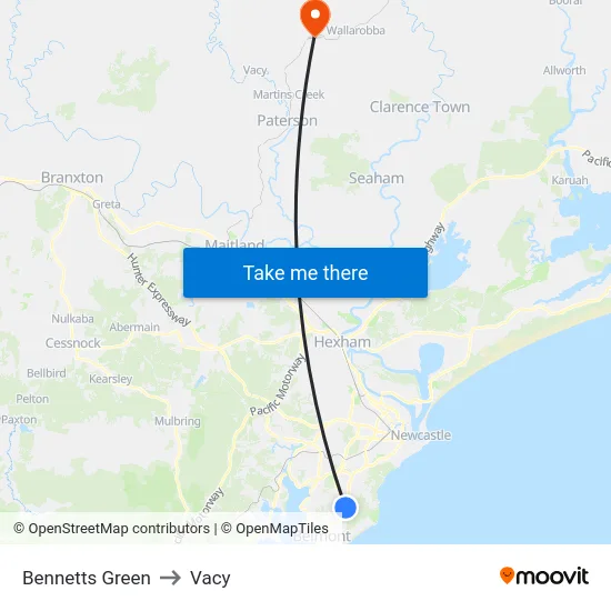 Bennetts Green to Vacy map