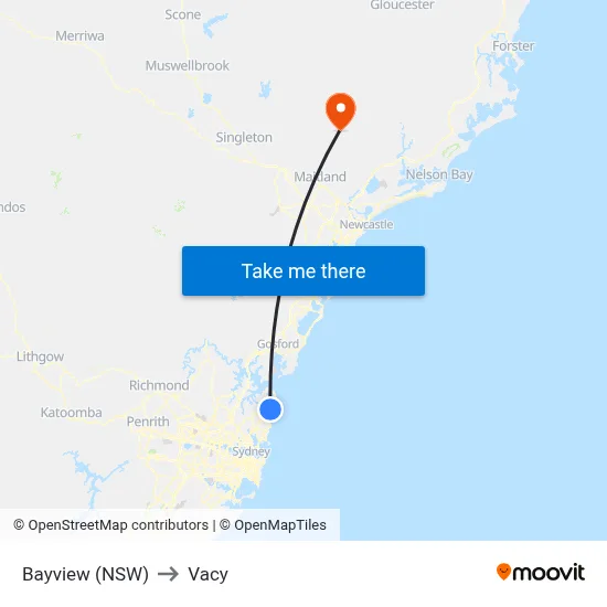 Bayview (NSW) to Vacy map
