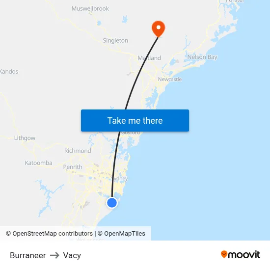 Burraneer to Vacy map