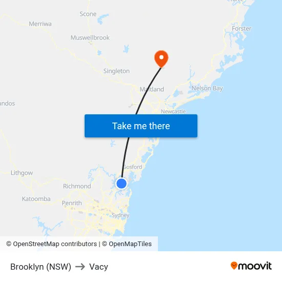 Brooklyn (NSW) to Vacy map