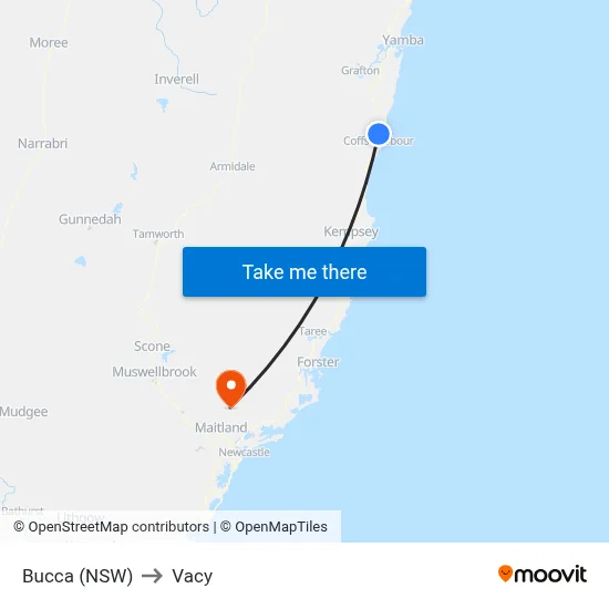 Bucca (NSW) to Vacy map