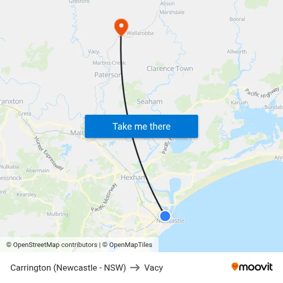 Carrington (Newcastle - NSW) to Vacy map