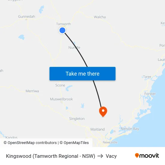 Kingswood (Tamworth Regional - NSW) to Vacy map
