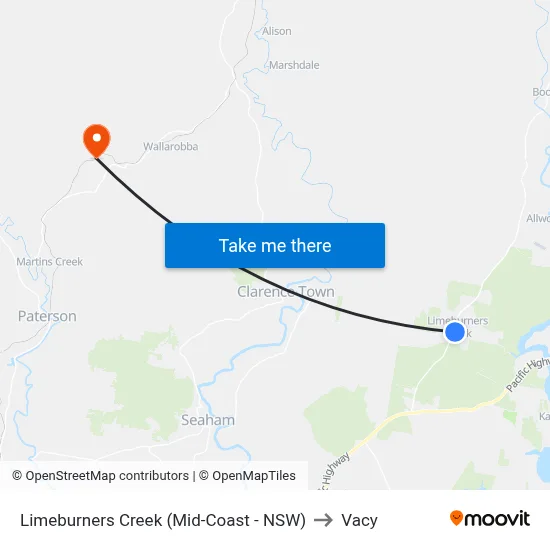 Limeburners Creek (Mid-Coast - NSW) to Vacy map